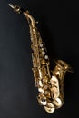 Saxophone jazz instruments. Soprano sax isolated. Saxophone music instrument closeup on black Royalty Free Stock Photo