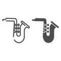 Saxophone line and glyph icon. Jazz trumpet vector illustration isolated on white. Musical wind instrument outline style Royalty Free Stock Photo