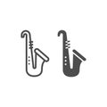 Saxophone line and glyph icon, musical and instrument, trumpet sign, vector graphics, a linear pattern