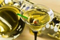 Saxophone and martini with green olives