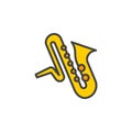 Saxophone music instrument line icon, filled outline vector sign, linear colorful pictogram on white. Royalty Free Stock Photo