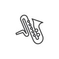 Saxophone music instrument line icon, outline vector sign, linear pictogram isolated on white. Royalty Free Stock Photo