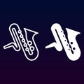 Saxophone music instrument line and solid icon, outline and filled vector sign, linear and full pictogram isolated on white. Royalty Free Stock Photo