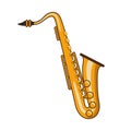 The saxophone is a musical instrument. Color vector illustration of flat line style.