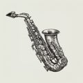 Saxophone, musical instrument, jazz, classical music, vintage retro black and white drawing