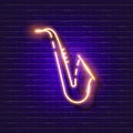 Saxophone neon sign. Music lesson Glowing icon. Music school symbol. Vector illustration for design. Musical instruments concept Royalty Free Stock Photo