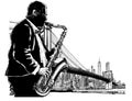 Saxophone player at Historic Brooklyn Bridge