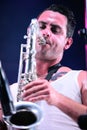 Saxophone player of La Moda (band) live music show at Bime Festival