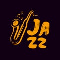 Jazz logo or label. Live music, saxophone, blues symbol. Vector illustration