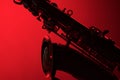 Saxophone in Silhouette on Red