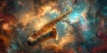 Saxophone in Star-Filled Space Royalty Free Stock Photo