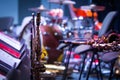 Saxophones are on stage. Intermission at the concert, close-up Royalty Free Stock Photo