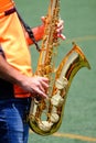 Saxophone classical music instrument Saxophonist with alto sax closeup