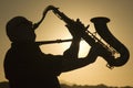 Saxophonist at dusk 2