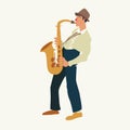 Saxophonist. Jazz or blues musician, the man plays a saxophone. Vector illustration.