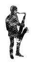 Saxophonist, musical instruments, black and white graphics, abstraction