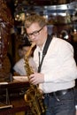 Saxophonist, musician pop group cocktail, Alexander Mazurov Royalty Free Stock Photo