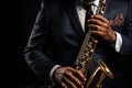 Saxophonist playing saxophone at world jazz festival. Musical background with copy space for text. Royalty Free Stock Photo