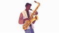 A saxophonist playing solo. African jazzman playing saxophone. Flat modern illustration isolated on white.