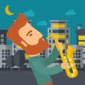 Saxophonist playing in the streets at night