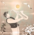 Saxophonist Retro musician poster watercolor art jazz