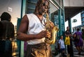 Saxophonist, street, Bridgetown,Barabdos,color