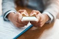 Say as much as you need via text. Closeup shot of an unrecognizable businesswoman using a cellphone in an office. Royalty Free Stock Photo