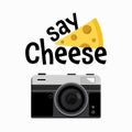 Say cheese text with retro camera