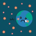 Coronavirus attacking the earth, earth crying cartoon