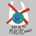 Say no to plastic bag sad earth cartoon vector Royalty Free Stock Photo