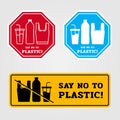 Say no to plastic banner with bag Glass bottle made of plastic sign in banner 3 style vector design Royalty Free Stock Photo