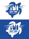 Say no to plastic banner with blue and white bag Glass bottle made of plastic sign in in turtle sign vector design