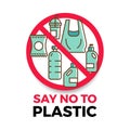 Say no to plastic banner with plastic icon in red stop circle vector design Royalty Free Stock Photo