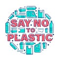 Say no to plastic banner with plastic package icons sign around circle text vector design Royalty Free Stock Photo