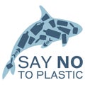 Say no to plastic banner. Stop ocean pollution. Marine life and fish filled with waste float in sea