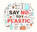 Say no to plastic illustration. Environmental concept. plastic package line icons style