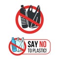 Say no to Plastic sign with Plastic water bottle and plastic bag in red stop circle vector design Royalty Free Stock Photo