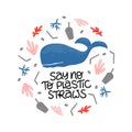 Say no to plastic straw flat hand drawn vector illustration