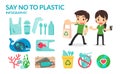 Say no to plastic straw tubes, bags, bottles, and cups to save the earth and ocean. Go green campaign.