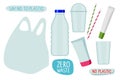 Say No to plastic. Various plastic products, bottle, plastic cup, bag, straw, tubes. Environmentally responsible