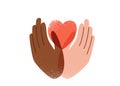 Say no to stop racism, love and peace concept. Black Lives Matter vector background. Human black and white hands hold