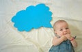 Say something. Childhood happiness. Small girl. I can speak. Word in cloud. Sweet little baby. New life and birth Royalty Free Stock Photo