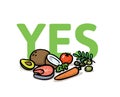 Say Yes to healthy lifestyle. Healthy food choice. Flat vector illustration. Isolated on white background.