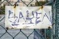 Sayen homemaid sign on a frost fence Royalty Free Stock Photo