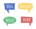 Saying hello in different languages semi flat color vector speech bubble set Royalty Free Stock Photo