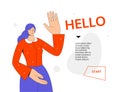 Saying Hello - modern colorful line design style web banner