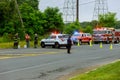 Sayreville NJ USA - Jujy 02, 2018:Police cars lights the street after car crash Selective focus. Royalty Free Stock Photo