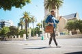 It says that Im walking right by the building. a handsome man using his cellphone while out in the city. Royalty Free Stock Photo