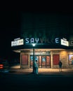 Sayville Cinemas vintage sign at night, Sayville, New York