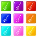Saz turkish music instrument icons 9 set